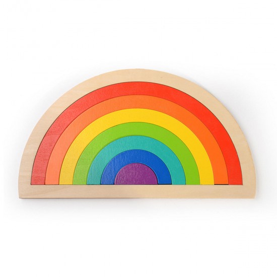 Colorful Rainbow Wooden Blocks Jigsaw Puzzle Toys Kids Learning Educational Game