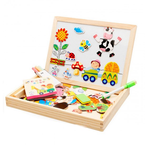 Happy Farm/Forest Paradise Early Educational Learning Wooden Magnetic Drawing Board DIY Toys