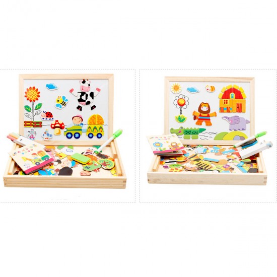 Happy Farm/Forest Paradise Early Educational Learning Wooden Magnetic Drawing Board DIY Toys