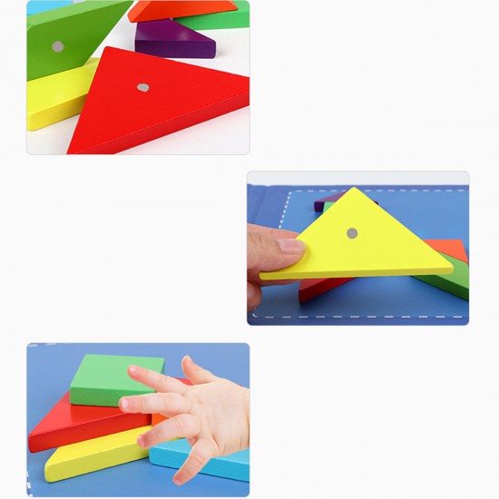 Kids Child Magnetic Tangram Jigsaw Puzzle Toy Creative Shape DIY Wooden Puzzles Montessori