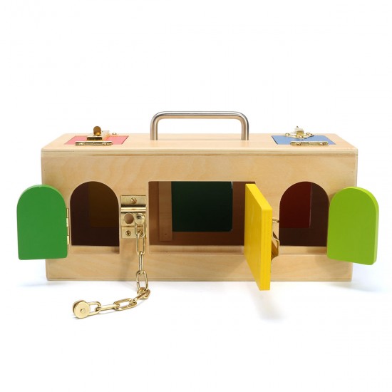 Kids Life Skill Learning Wooden Montessori Practical Wood Lock Box Educational Science Toys