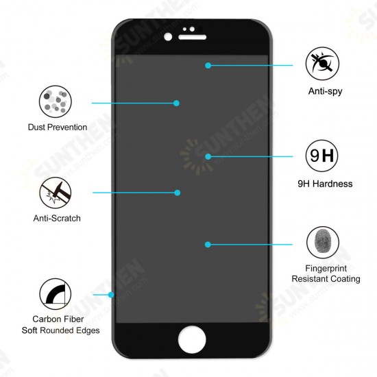 Anti Spy 3D Arc Edge 0.26mm 9H Carbon Fiber Tempered Glass Screen Protector for iPhone 6 6s