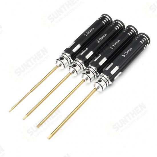 4pcs 1.5/2.0/2.5/3.0mm Hex Screwdriver Bit HSS Titanium Coated Repair Tool Set