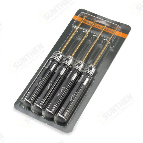 4pcs 1.5/2.0/2.5/3.0mm Hex Screwdriver Bit HSS Titanium Coated Repair Tool Set