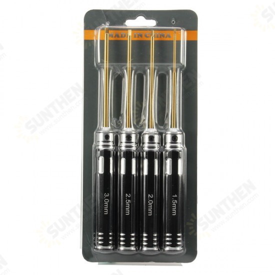 4pcs 1.5/2.0/2.5/3.0mm Hex Screwdriver Bit HSS Titanium Coated Repair Tool Set