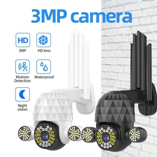 3MP HD PTZ Security Wifi IP Camera Night Vision H.265 IP66 Waterproof 360° Panoramic Motion Detections 5 x Zoom Camera