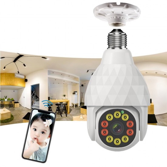 HD 1080P WIFI IP E27 Camera Surveillance 10 LED Diamond Bulb Ball Camera Smart Dual-light Night Vision with E27 Base