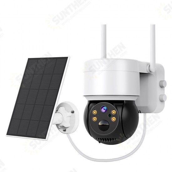 1080P WiFi Camera with Solar Panel Outdoor PTZ IP Cam PIR Motion Detection Night Vision Two-way Audio 5X Zoom IP66 Waterproof