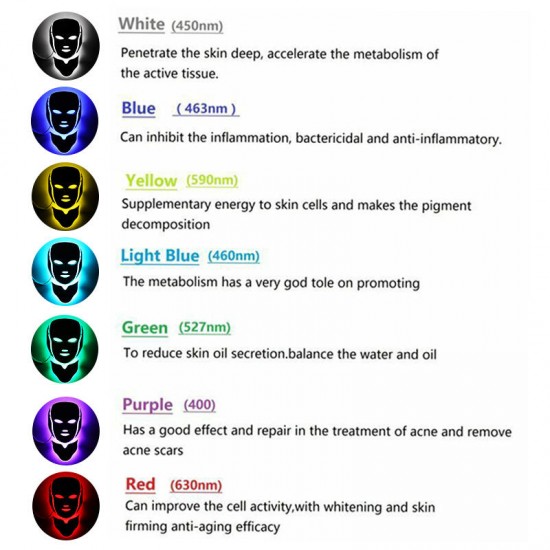 7Colors LED Light Photon Face Neck Mask Rejuvenation Skin Facial Therapy