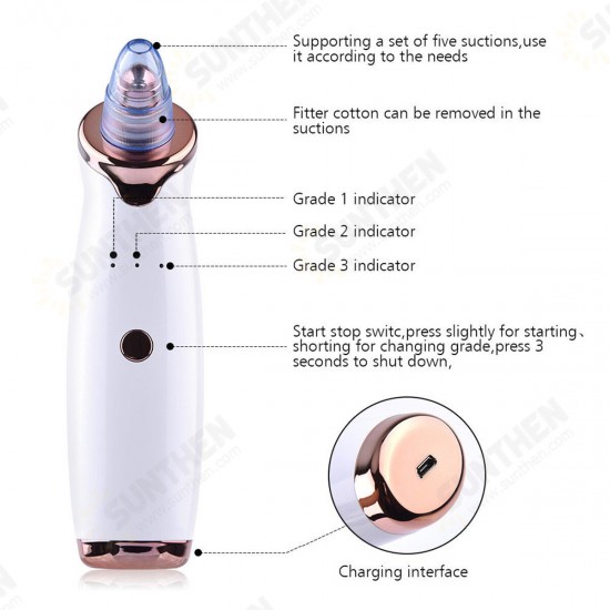 Electric Facial Pore Acne Blackhead Remover Vacuum Suction Diamond Dermabrasion Beauty Machine