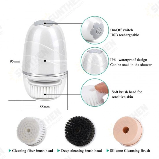 Facial Cleansing Brush Mini Electric Facial Brush Exfoliating Blackhead Removal Waterproof 3 in 1 Face Brush Skin Care