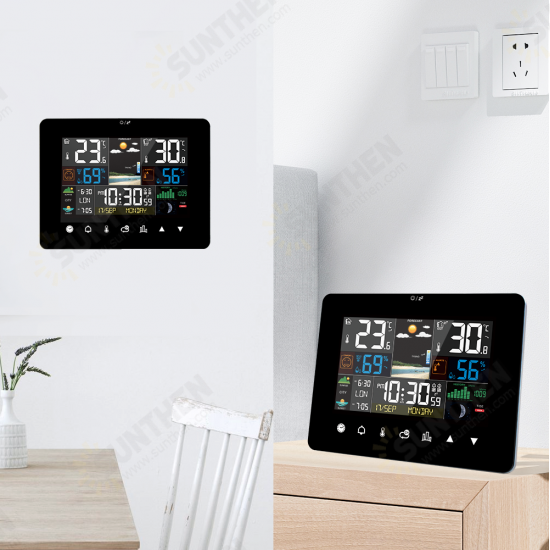 2022 Newest Weather Station Touch Screen Wireless Indoor Outdoor Thermometer Table Clock with Sunrise and Sunset Time Moon Phases and Tides and Mold Risk