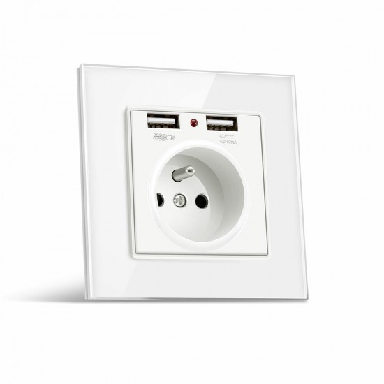 Socket Switch Dual USB 86*86 PC Glass Panel Eu German France Plug Wall Socket Smart Home Series Switch