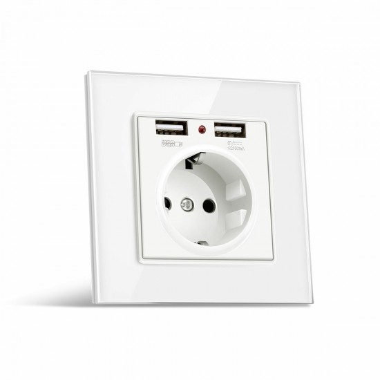 Socket Switch Dual USB 86*86 PC Glass Panel Eu German France Plug Wall Socket Smart Home Series Switch