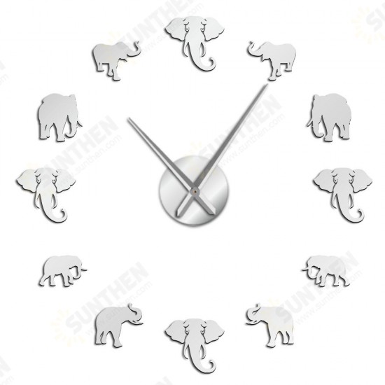 Jungle Animals Elephant DIY Large Wall Clock Home Decor Modern Design Mirror Effect Giant Frameless Elephants DIY Clock Watch