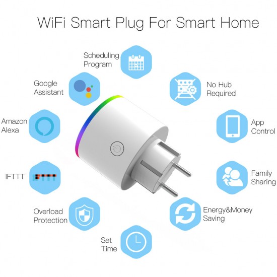 WiFi Smart Plug Wireless RGB Power Socket Smart Life/Tuya App Wireless Remote Control Work with Alexa Google Home