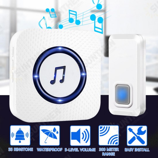 Wireless Chime Door Bell Waterproof 55 Ringtone 300M Range Alarm Doorbell IP55