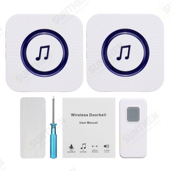 Wireless Chime Door Bell Waterproof 55 Ringtone 300M Range Alarm Doorbell IP55