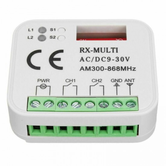 2 Channel Garage Gate Remote Receiver RX MULTI 300-900MHZ AC/DC 9-30V Receiver for Garage Door Command Gate Control Transmitter