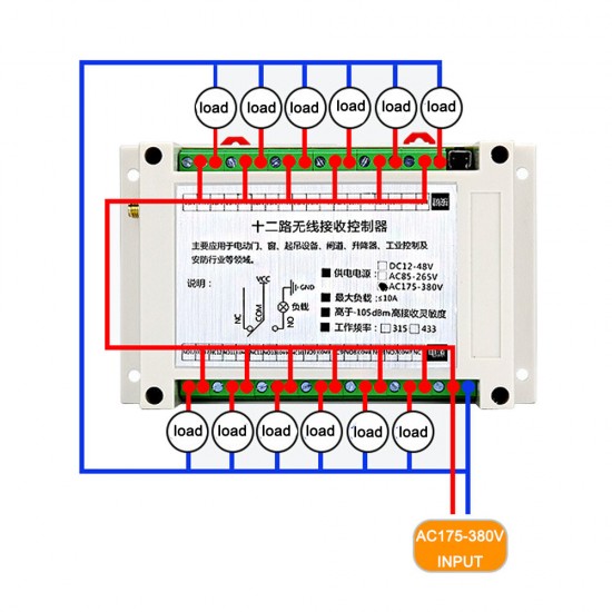 DC12V 24V 36V 868MHz 12 Channel Wireless Controller Bridge Crane System Receiver 868Mhz Remote Control