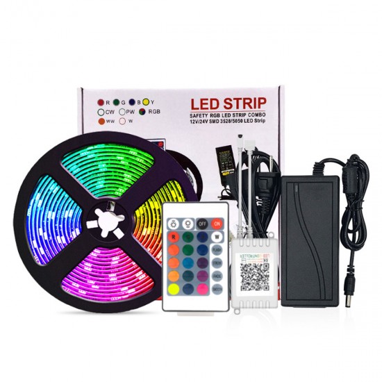 10M/15M 32.81FT/49.21FT 2835 bluetooth APP LED Strip Light Non-waterproof RGB Flexible Lamp+24-Keys Remote Control DC12V