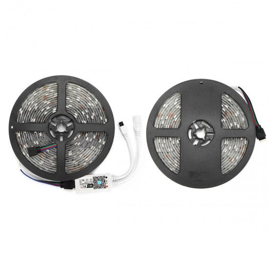 2PCS 5M 5050 SMD RGB Waterproof LED Strip Lights + Wifi Alexa Amazon Controller + DC12V Power Supply