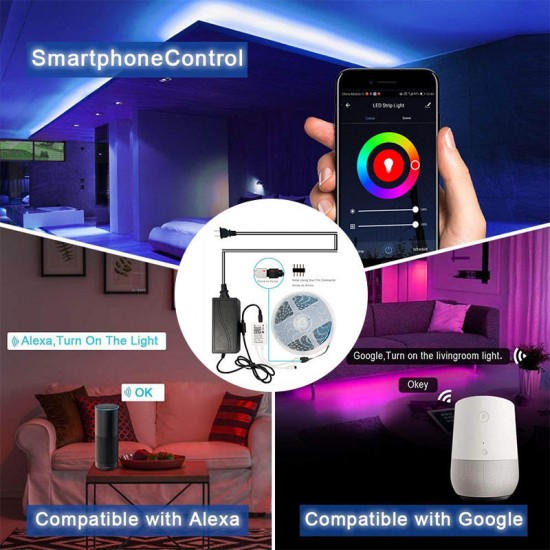 5M 10M IP66 5050 RGB WiFi APP Smart LED Strip Light with IR Remote Controller Work With Alexa Google Christmas Decorations Clearance Christmas Lights