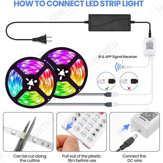 RGB Led Strip Lights 10m App-Controlled & Music Sync 5050 Flexible Color Changing 44 Keys IR Remote Party Bar DIY Decoration Christmas Lights