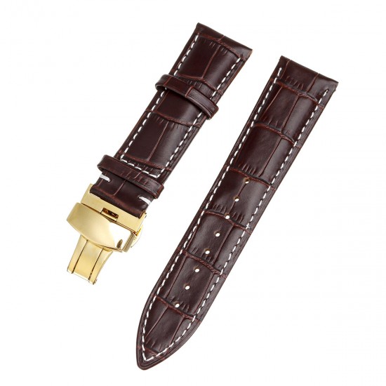 22MM Genuine Leather Watch Band Strap Kit Butterfly Buckle Deployment Clasp