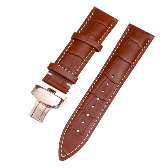 22MM Genuine Leather Watch Band Strap Kit Butterfly Buckle Deployment Clasp