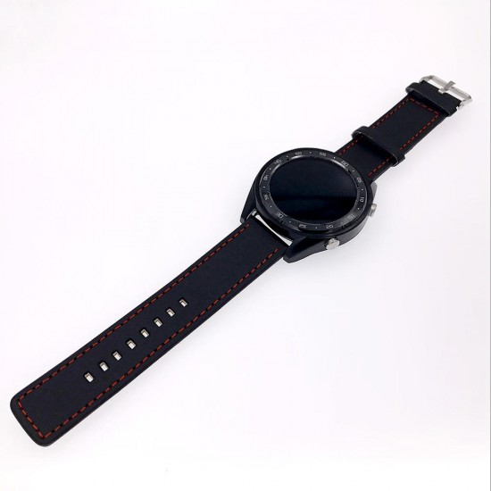 22mm Red Thread Single Leather Strap Watch Band for HuWatch GT Active Elegant