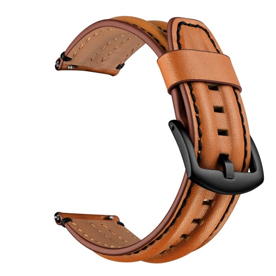 22mm Double Keel First Layer Genuine Leather Strap Smart Watch Band For HuWatch GT 2e 46MM