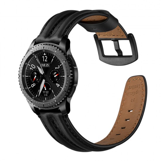 22mm Double Keel Full Genuine Leather Replacement Strap Smart Watch Band For Samsung Gear S3