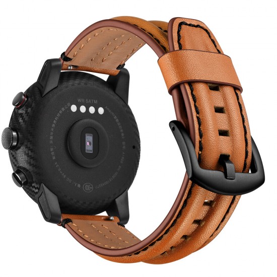 22mm First Layer Double Keel Genuine Leather Replacement Strap Smart Watch Band for Amazfit Smart Sport Watch 1/2S