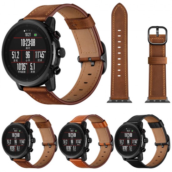 22mm First Layer Genuine Leather Replacement Strap Smart Watch Band for Amazfit Smart Sport Watch 1/2S