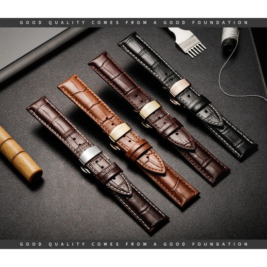 22mm Genuine Leather Strap Replacement Alligator Grain Watch Band