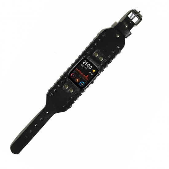 22mm Universal Retro Punk Leather Watch Band Strap Replacement for Amazfit GTR 2 / 3 / HuWatch GT 2