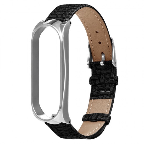 Buckle Metal Shell Braided Pattern Belt Watch Band Watch Strap for Xiaomi Miband 5 Miband 5 NFC Non-original