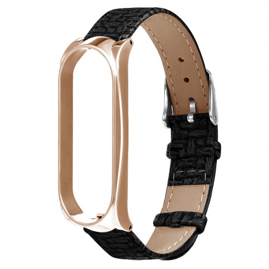 Buckle Metal Shell Braided Pattern Belt Watch Band Watch Strap for Xiaomi Miband 5 Miband 5 NFC Non-original