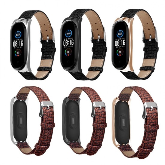 Buckle Metal Shell Braided Pattern Belt Watch Band Watch Strap for Xiaomi Miband 5 Miband 5 NFC Non-original