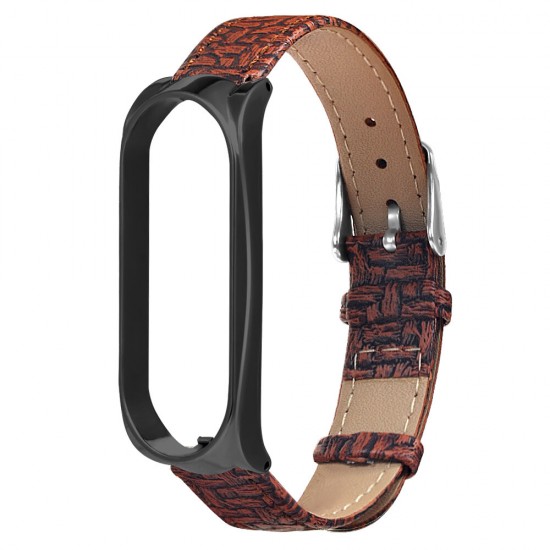 Buckle Metal Shell Braided Pattern Belt Watch Band Watch Strap for Xiaomi Miband 5 Miband 5 NFC Non-original