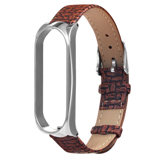 Buckle Metal Shell Braided Pattern Belt Watch Band Watch Strap for Xiaomi Miband 5 Miband 5 NFC Non-original