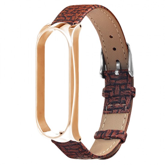 Buckle Metal Shell Braided Pattern Belt Watch Band Watch Strap for Xiaomi Miband 5 Miband 5 NFC Non-original