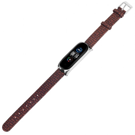 Buckle Metal Shell Braided Pattern Belt Watch Band Watch Strap for Xiaomi Miband 5 Miband 5 NFC Non-original