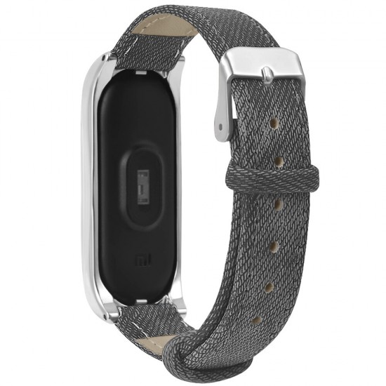Buckle Style Denim Pattern Retro Replacement Leather Strap Smart Watch Band For Xiaomi Mi Band 5 Non-original