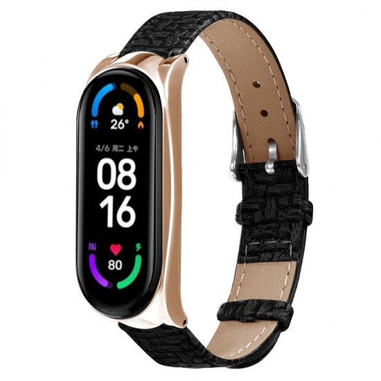 Business Weave Textured PU Leather Watch Band Strap Replacement for Xiaomi Mi Band 6 / Mi Band 5 Non-Original