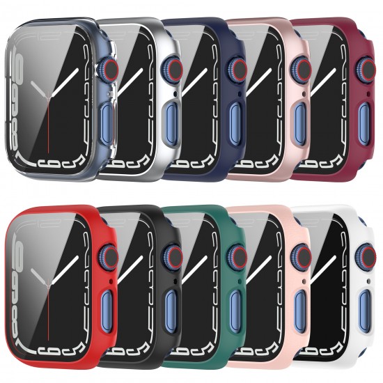 Colorful Shockproof Anti-Scratch PC + HD Clear Tempered Glass Full Cover Watch Case Cover for Apple Watch S7 41mm/ 45mm