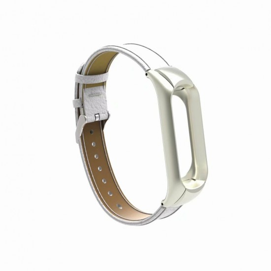 Leather Strap with Metal Frame Replacement Wristband for Xiaomi Mi Band 3 Smart Bracelet Non-original