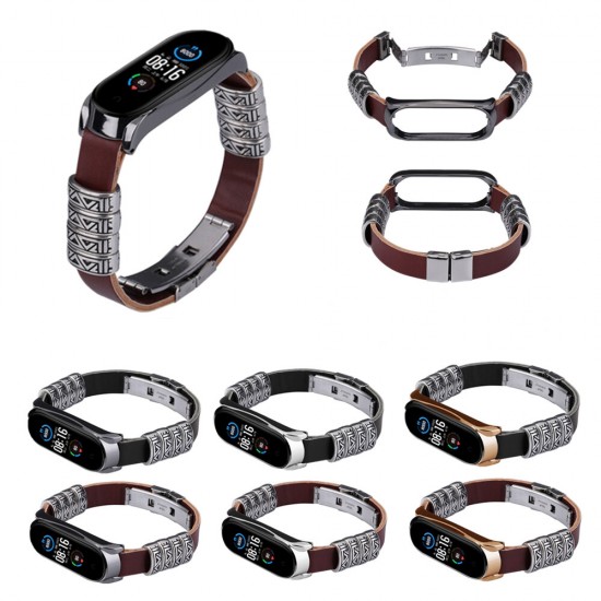 Metal Shell Retro Four Rings Embossed Butterfly Buckle Replacement Strap Smart Watch Band For Xiaomi Mi Band 5 Non-original