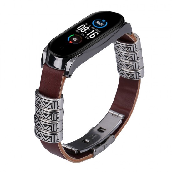 Metal Shell Retro Four Rings Embossed Butterfly Buckle Replacement Strap Smart Watch Band For Xiaomi Mi Band 5 Non-original